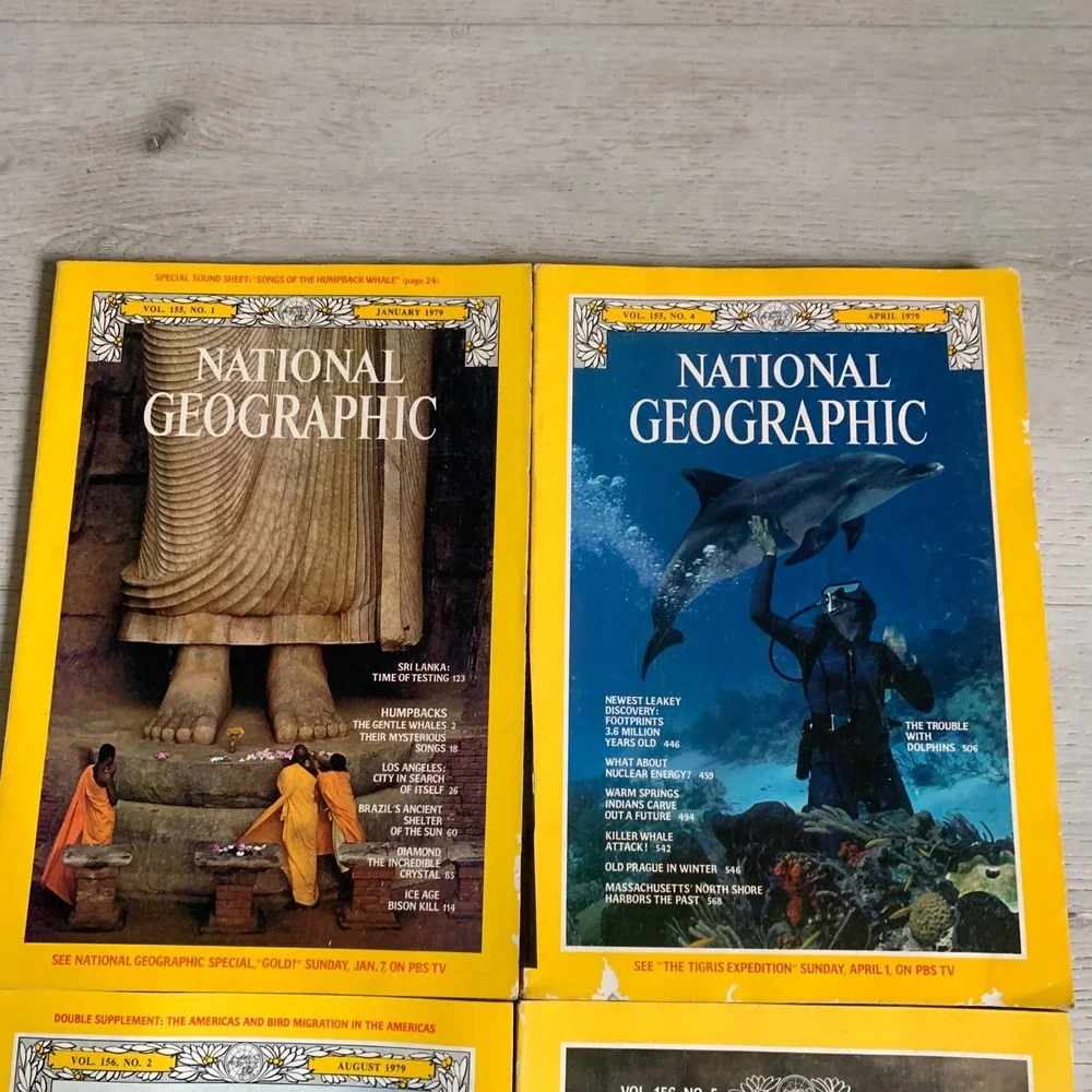 Vintage National‎ Geographic 1979 Magazine Lot of 4 with Humpback Whale Record